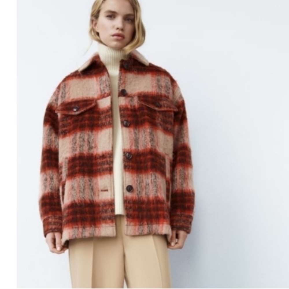 Zara Plaid Wool-Blend Jacket Sz-XL